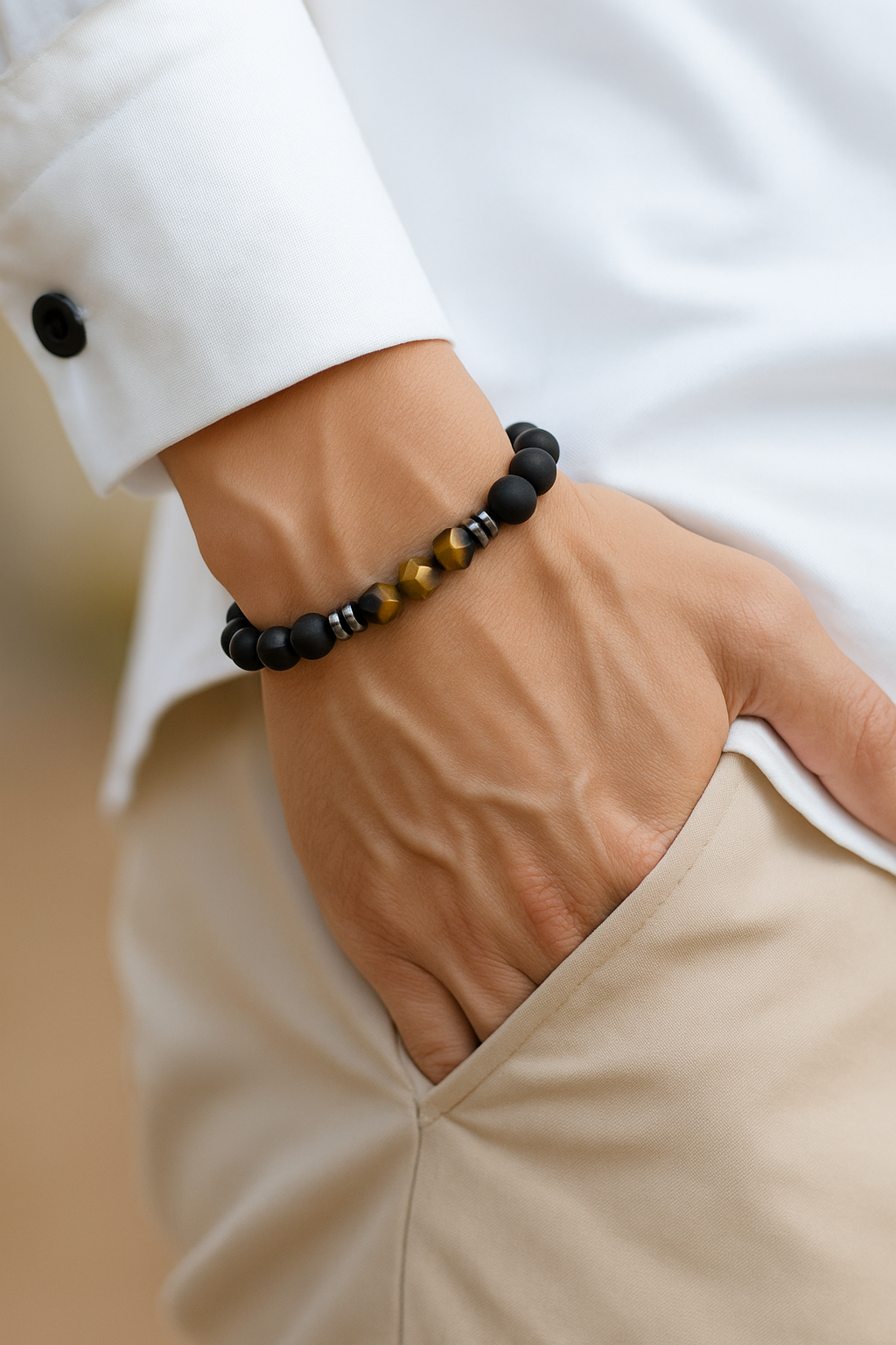 Unisex Edelsteinarmband 19.5 cm – Wahl Tigerauge oder Amethyst