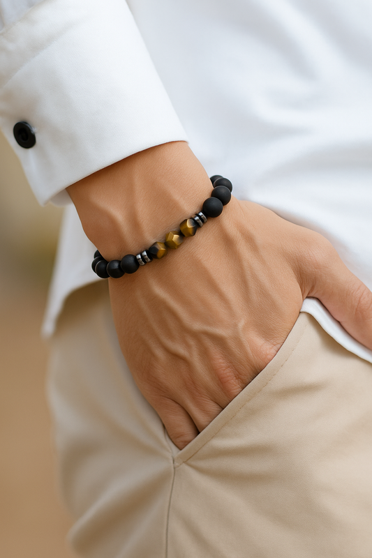 Unisex Edelsteinarmband 19.5 cm – Wahl Tigerauge oder Amethyst