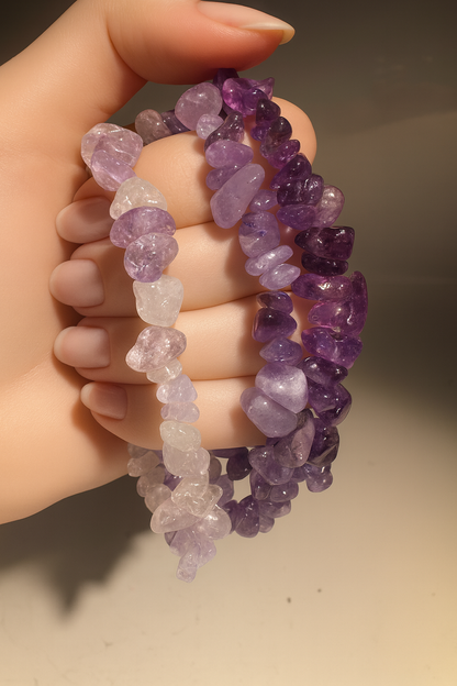 Violettes 3er Armbandset aus Amethyst, Dark Amethyst und Purple Jade