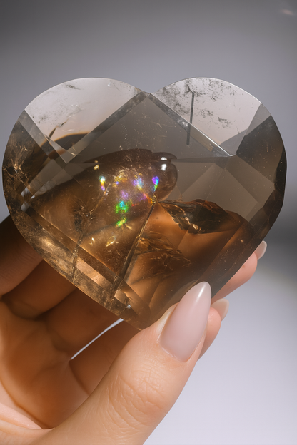 acettiertes Rauchquarz-Herz mit Regenbogen kaufen – Extra klare, seltene Qualität | UNIQUE CRYSTALS