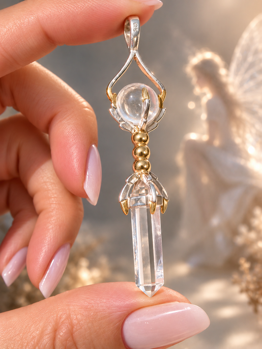 emurian Zauberstab-Anhänger aus 925 Sterling Silber mit Lemurian Kristall