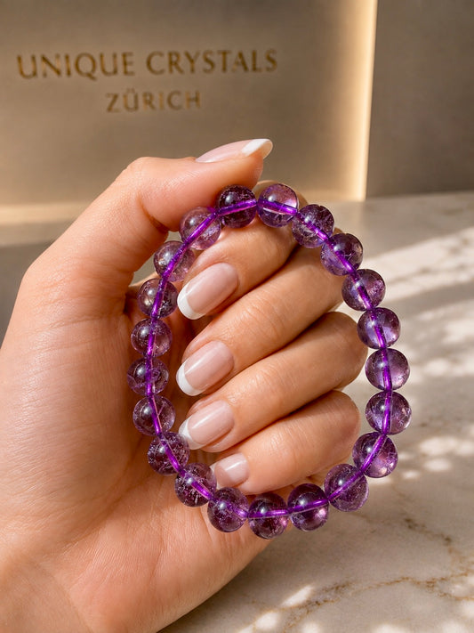 methyst Armband mit extra klaren 9 mm Amethyst-Perlen in 1A-Qualität