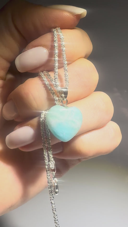 Larimar Herzanhänger 1,5 cm mit Silberkette 42 cm