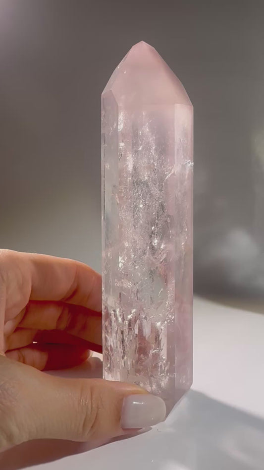 Pink Lithium Crystal 14 cm with Phantoms – 222 g – Ultra Clear & Rare Museum Quality from Brazil