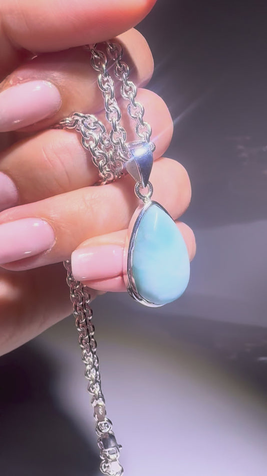 Larimar Anhänger – Handgemacht in 925 Sterling Silber 💙 3.6 cm