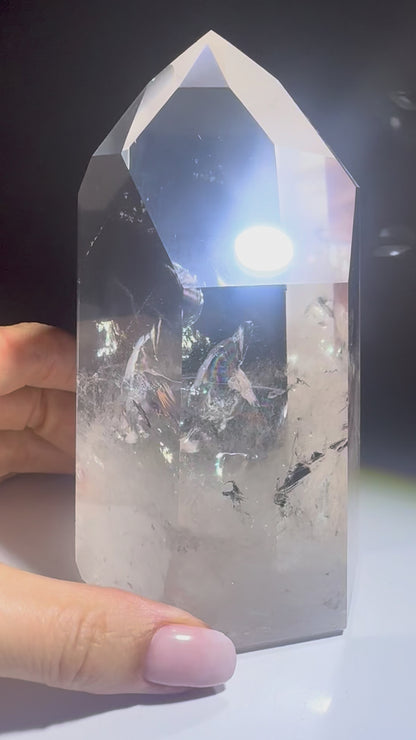 Bergkristall 13 cm · 800 g – Extra klar mit Regenbogen · Brasilien 💎