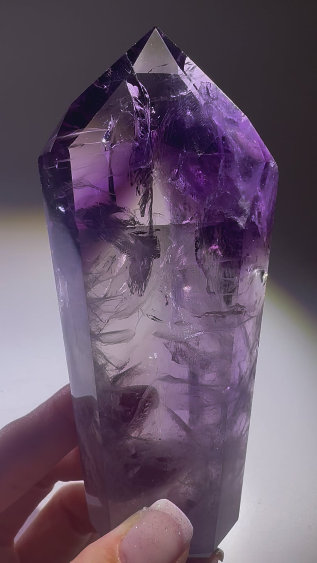 Ametrinspitze 12.2 cm – 263 g – Extra klar mit Regenbogen & Phantomen – Amethyst Citrin aus Brasilien
