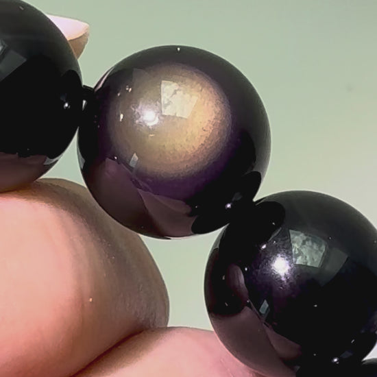 Regenbogen-Obsidian Armband 13 mm mit schimmernden Perlen und Geschenkbox