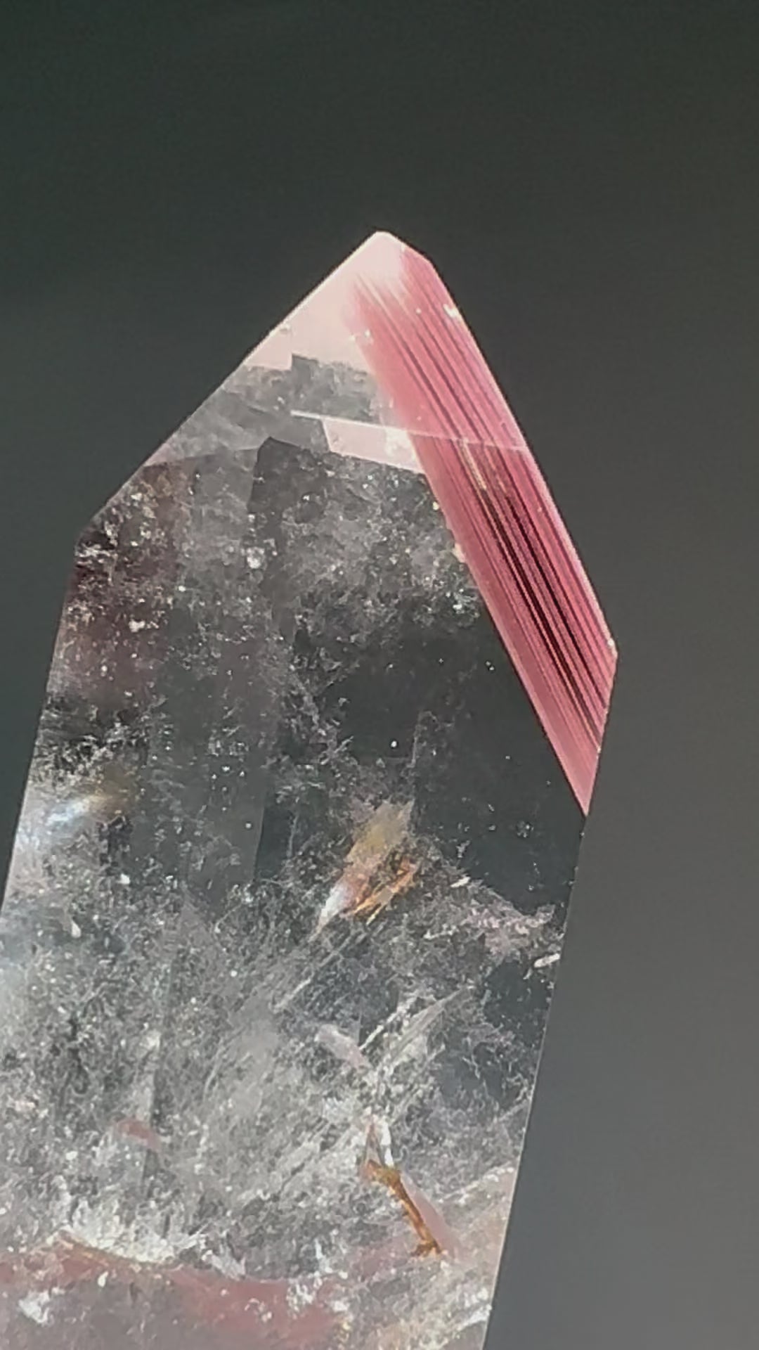 Klarer Pink Lithium Doppeländer Kristall 7 cm mit Phantomstruktur