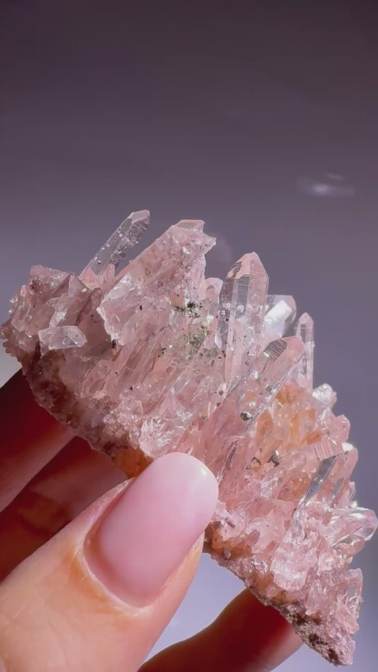 Exklusive rosarote Lemurian Kristall Stufe 💖 – klare, rosa Spitzen