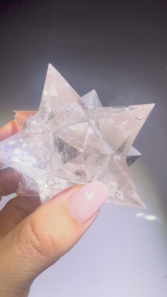 Merkaba Stern aus Bergkristall – Extra klare Lichtenergie – Handgefertigt in Brasilien