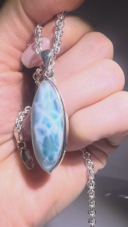 Larimar Anhänger – Handgemacht in 925 Sterling Silber 💙 4.6 cm