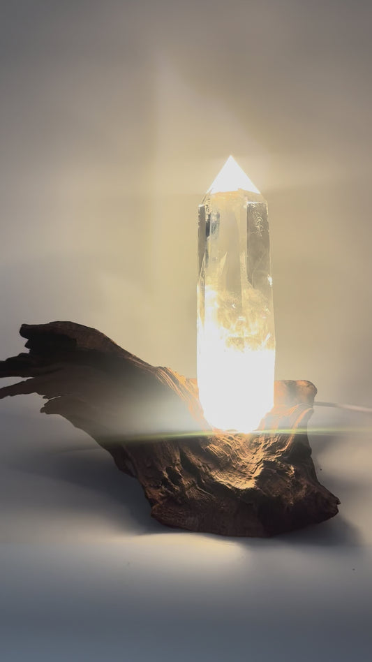 Extra klarer Bergkristall mit Wurzel & Beleuchtung – Premium-Qualität ✨ | 18 cm