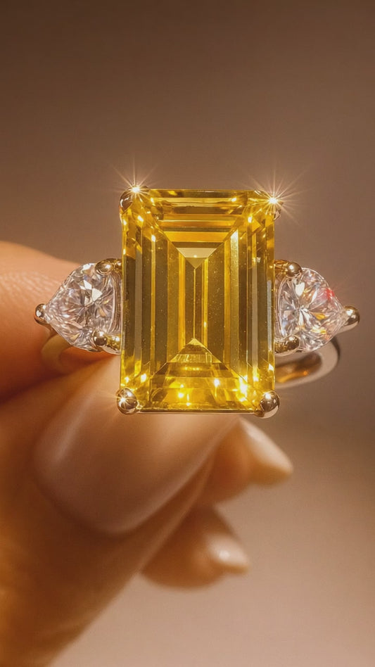 Handmade citrine ring with moissanite hearts – 925 silver | Gemstone ring