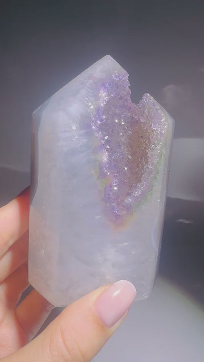 Achatspitze mit Amethyst 9.8 cm – Zarte Fliedertöne aus Brasilien ✨
