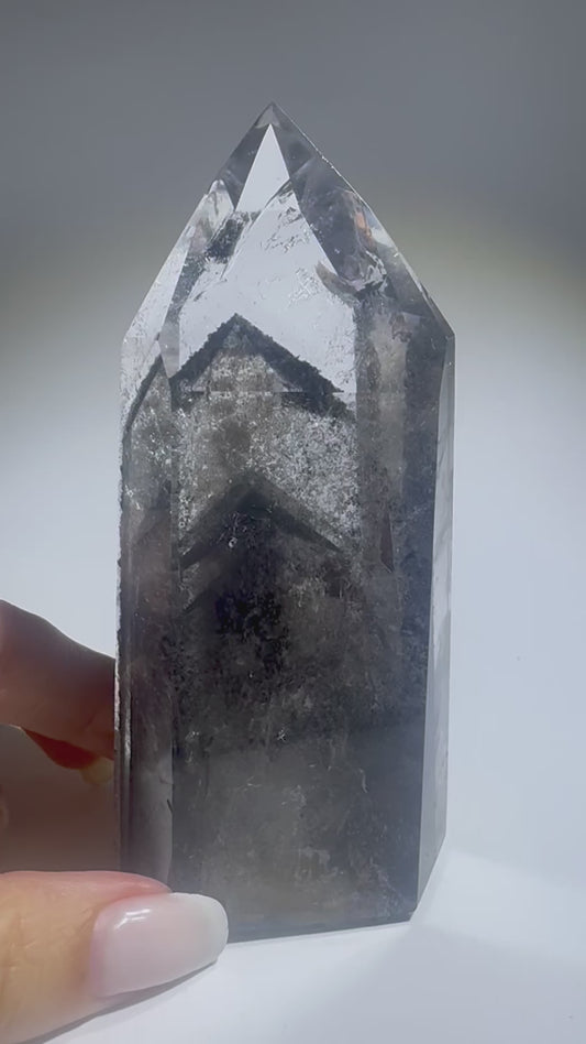 Perfekte schwarze Phantom Kristall Spitze (sehr klar) 🖤 - 11cm, 286g