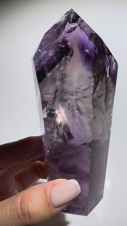 Ametrin Spitze 12.4 cm –  Phantome & Regenbogen 💜💛✨