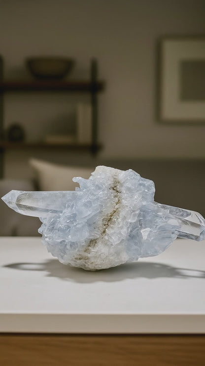 Celestin Kristall Madagaskar – klare Spitzen in Museumsqualität, 7.8 cm