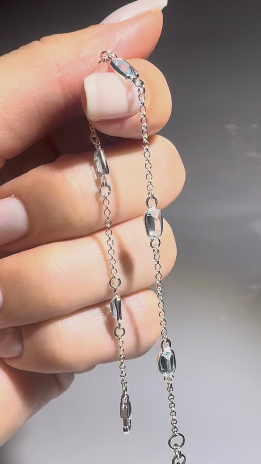 Echtes Blau Topas Armband | Sterling Silber | Baguette-Schliff