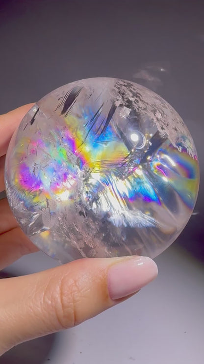 Lemurian Bergkristallkugel – 7.6 cm Extra Qualität mit riesigem Regenbogen