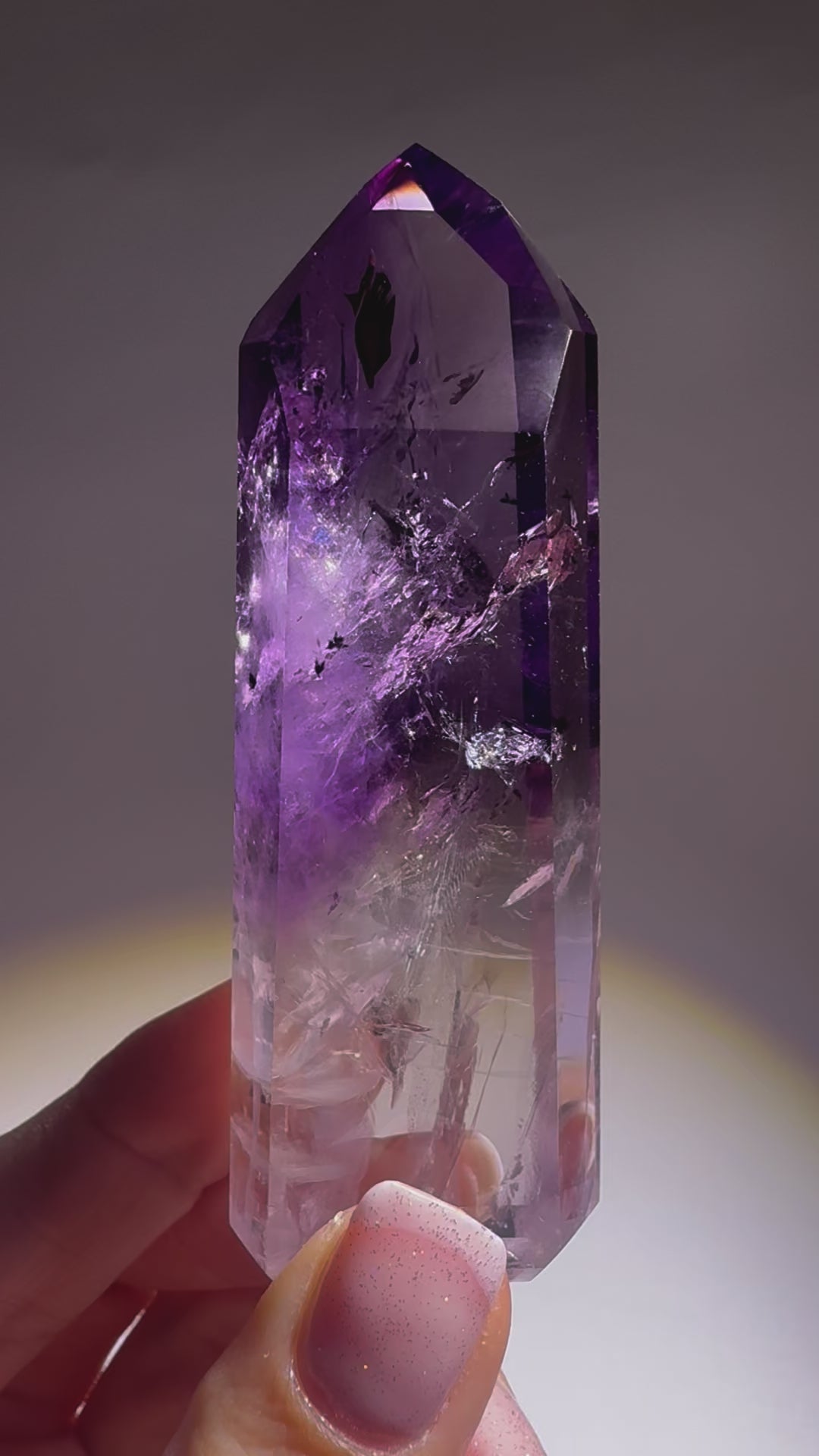 Ametrinspitze 8,2 cm – funkelt wie ein Diamant | klarer Amethyst-Citrin mit Phantomen – 74 g Brasilien