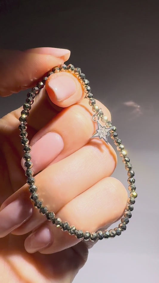 Facettiertes Pyrit-Armband – Goldglänzende Eleganz mit 925 Silberstern